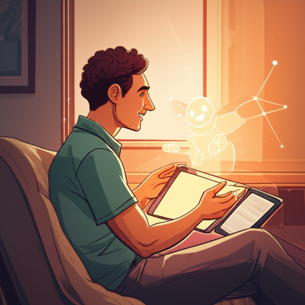 Illustration of a user facing digital threats like data breaches and deepfakes while using an adult AI app