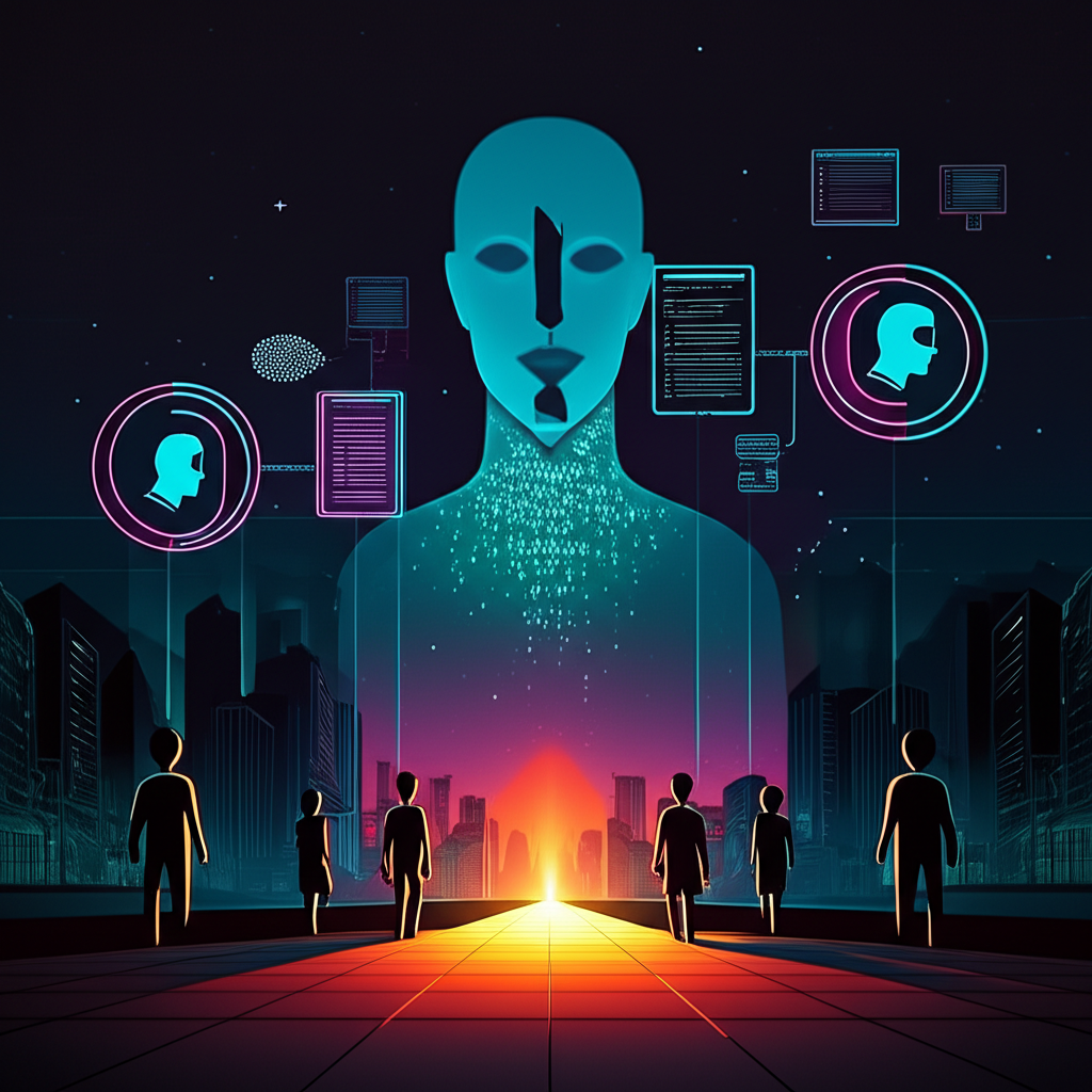 Illustration showing intricate augmented reality technology with holographic interfaces and advanced sensors creating a seamless virtual and real-world blend for adult entertainment