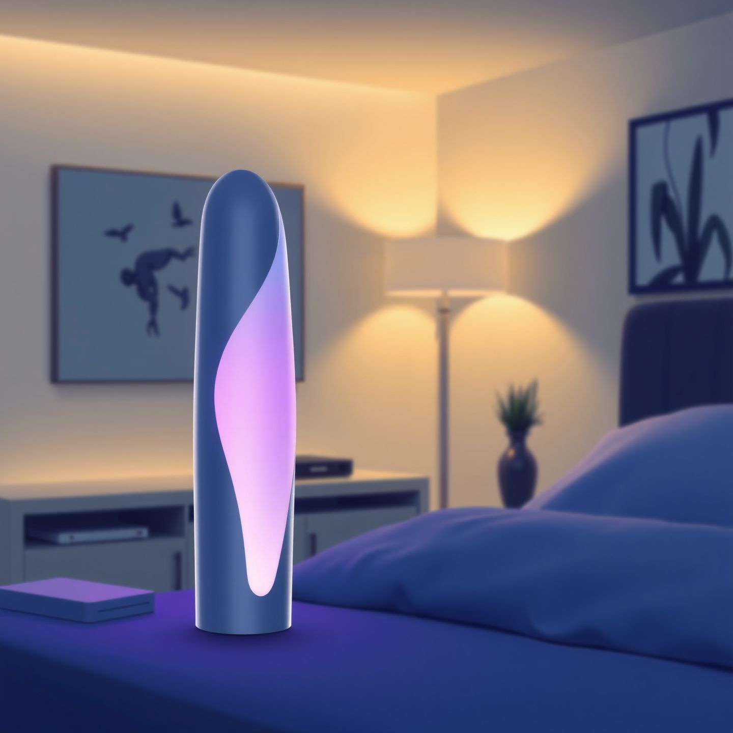 An illustrative depiction of a sleek modern Fleshlight product subtly integrated into a home environment representing discretion and personal sexual wellness a symbol of advanced personal sex toys for men